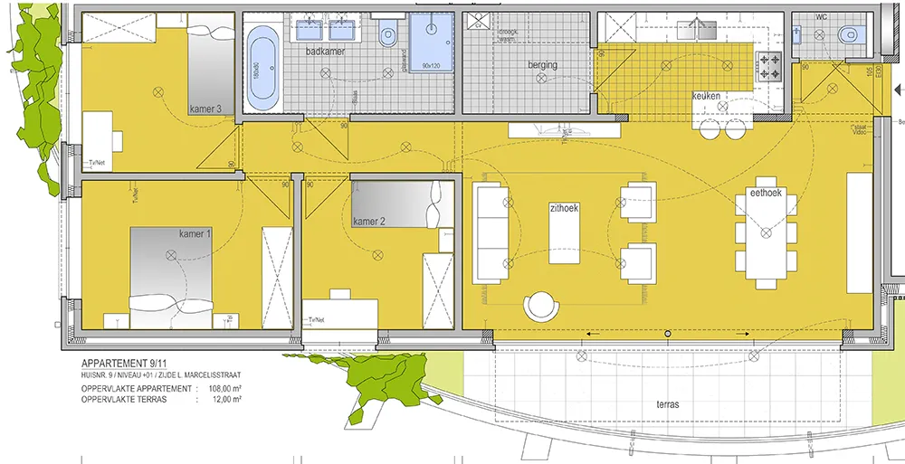 Luminous corner apartment with two terraces (01.1) 