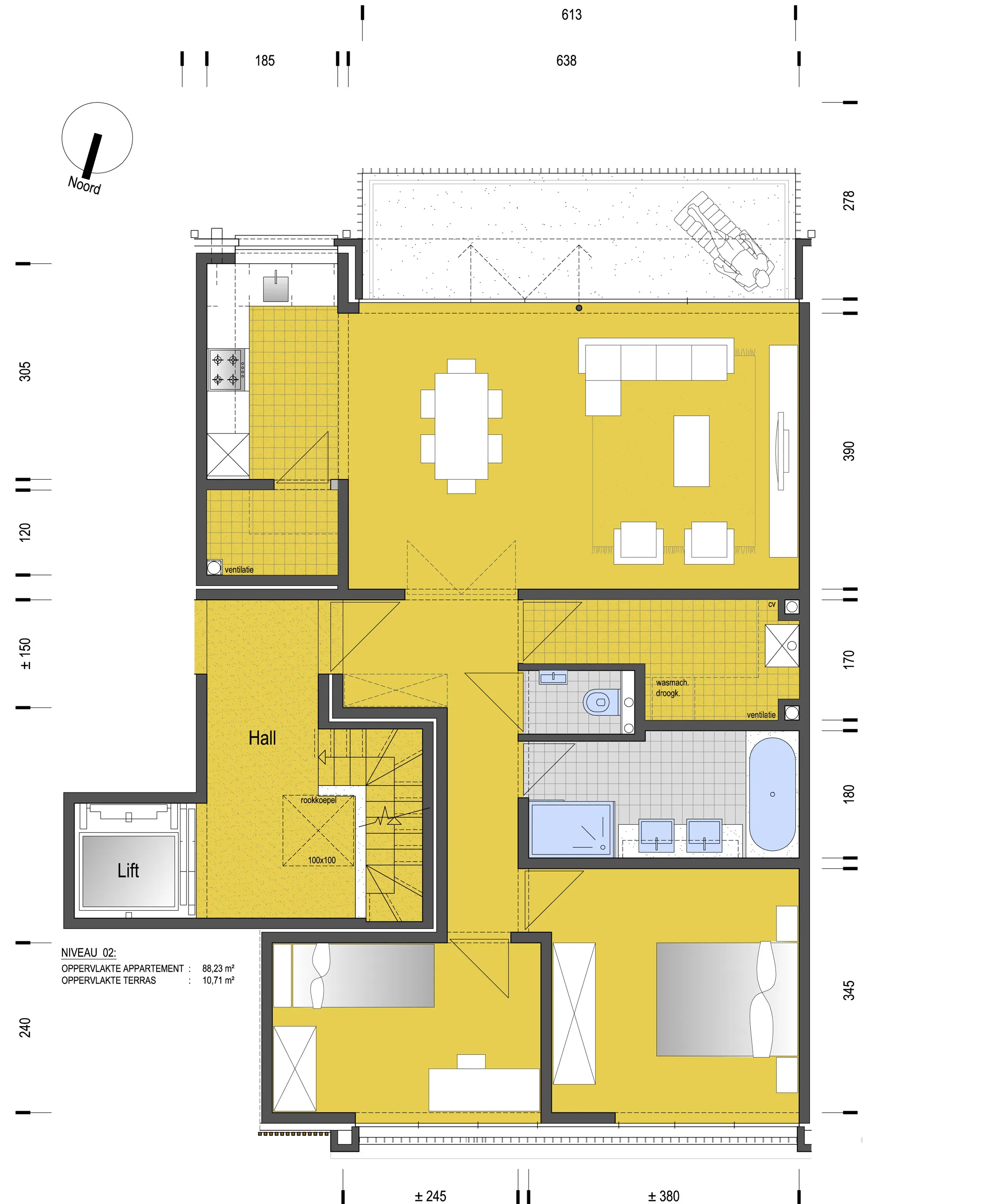 Nieuw en ruim appartement met terras (10m2) , staanplaats en berging